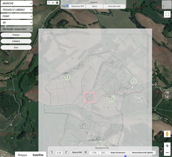 punti fiduciali su mappa satellitare